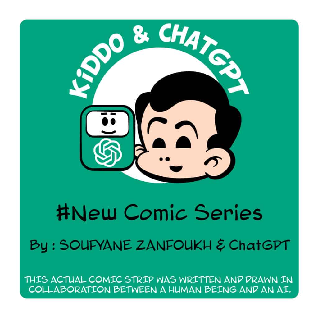 Get ready for a one-of-a-kind comic experience featuring the first-ever comic strip series created by ChatGPT itself, about itself! These comics are a unique blend of human creativity and AI ingenuity, with every line written by the famous AI ChatBot. Together, we crafted real plots for 3-panel comics that I brought to life using Adobe Illustrator, resulting in witty and hilarious results.

We're excited to announce that the launch of this series is just around the corner, with publication twice a week on Wednesdays and Fridays. Join us for a unique look at AI humor and discover entertaining and humorous conversations between ChatGPT and its human companion, Kiddo. Don't miss out on this one-of-a-kind comic series, exclusively available on our website and social media channels.

